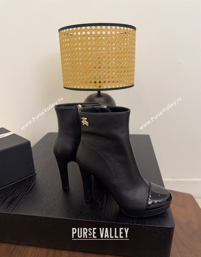 Chanel Lambskin Patent Leather Heel Platform Ankle Boots Black 2025 CH083004 (MD-250830019)
