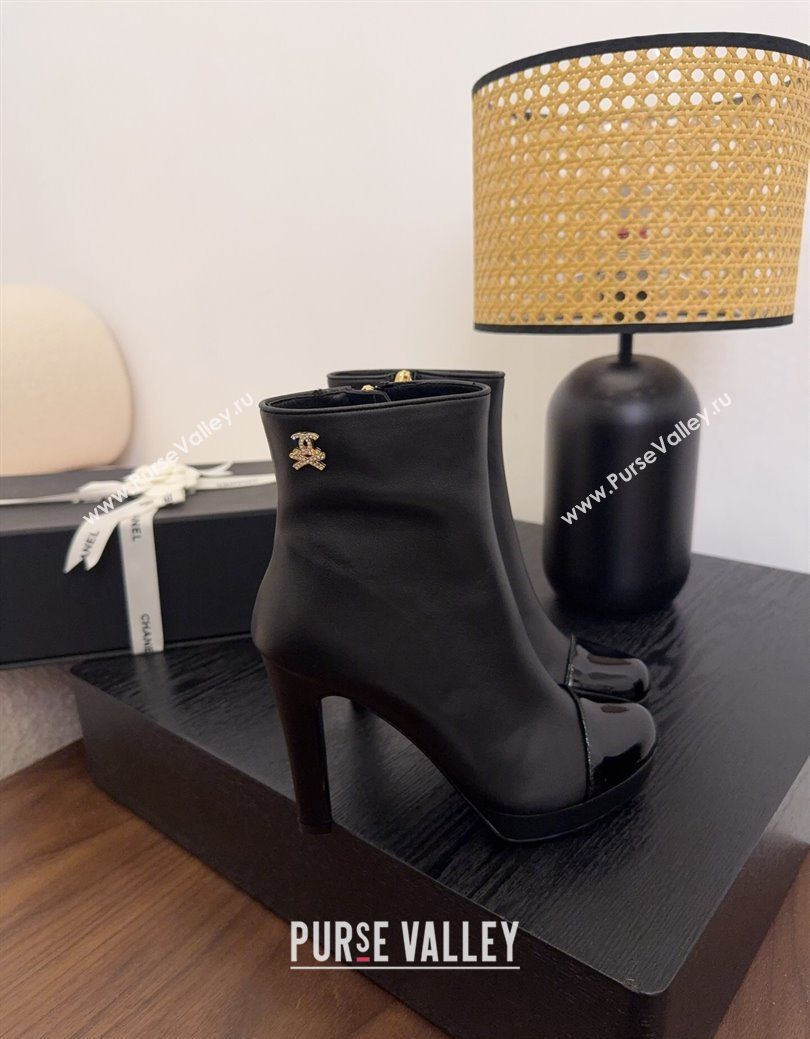 Chanel Lambskin Patent Leather Heel Platform Ankle Boots Black 2025 CH083004 (MD-250830019)