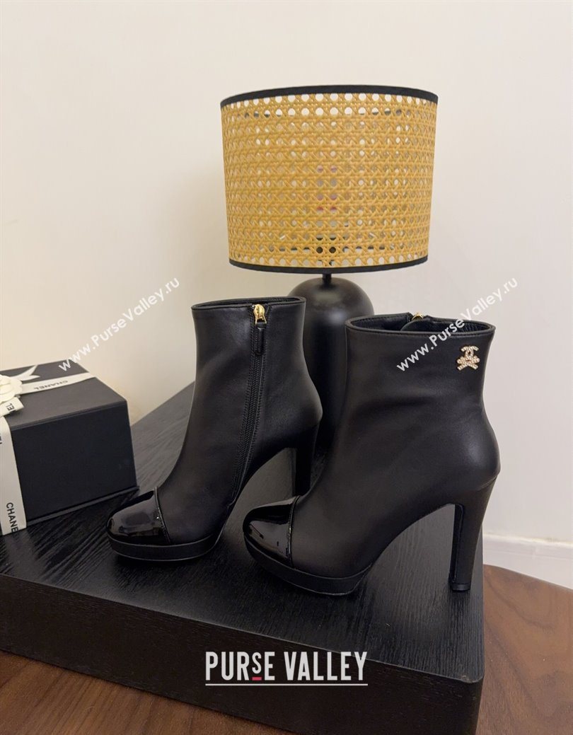 Chanel Lambskin Patent Leather Heel Platform Ankle Boots Black 2025 CH083004 (MD-250830019)