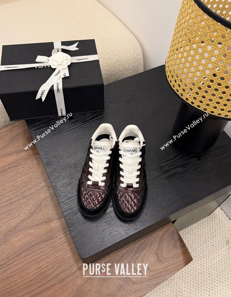 Chanel Quilted Calfskin Leather Sneakers Dark Brown 2025 G45839 0901 (MD-250901036)