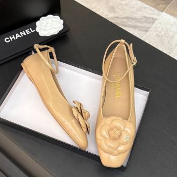 Chanel Shiny Calfskin Ballet flats with Ankle Strap and Camellia White 2025 G46520 (MD-250901181)