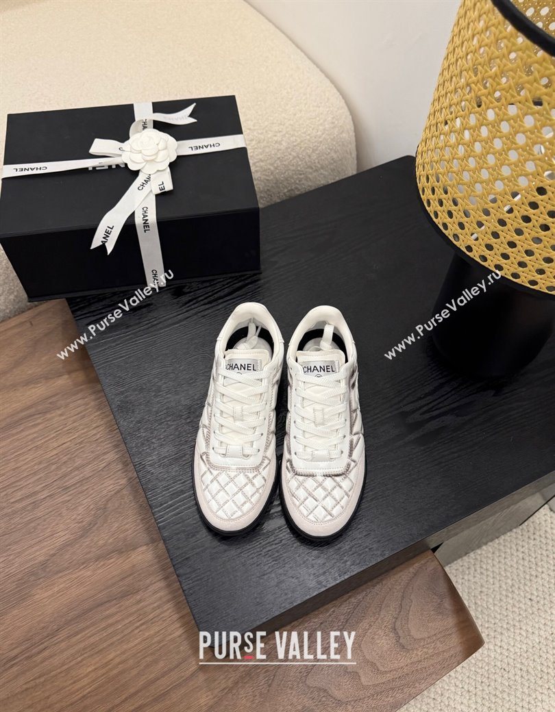 Chanel Quilted Calfskin Leather Sneakers White/Grey 2025 G45839 0901 (MD-250901040)