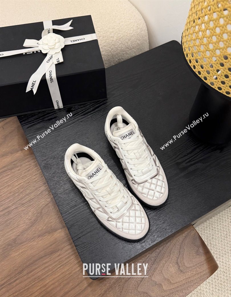 Chanel Quilted Calfskin Leather Sneakers White/Grey 2025 G45839 0901 (MD-250901040)