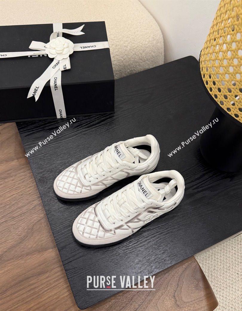 Chanel Quilted Calfskin Leather Sneakers White/Grey 2025 G45839 0901 (MD-250901040)