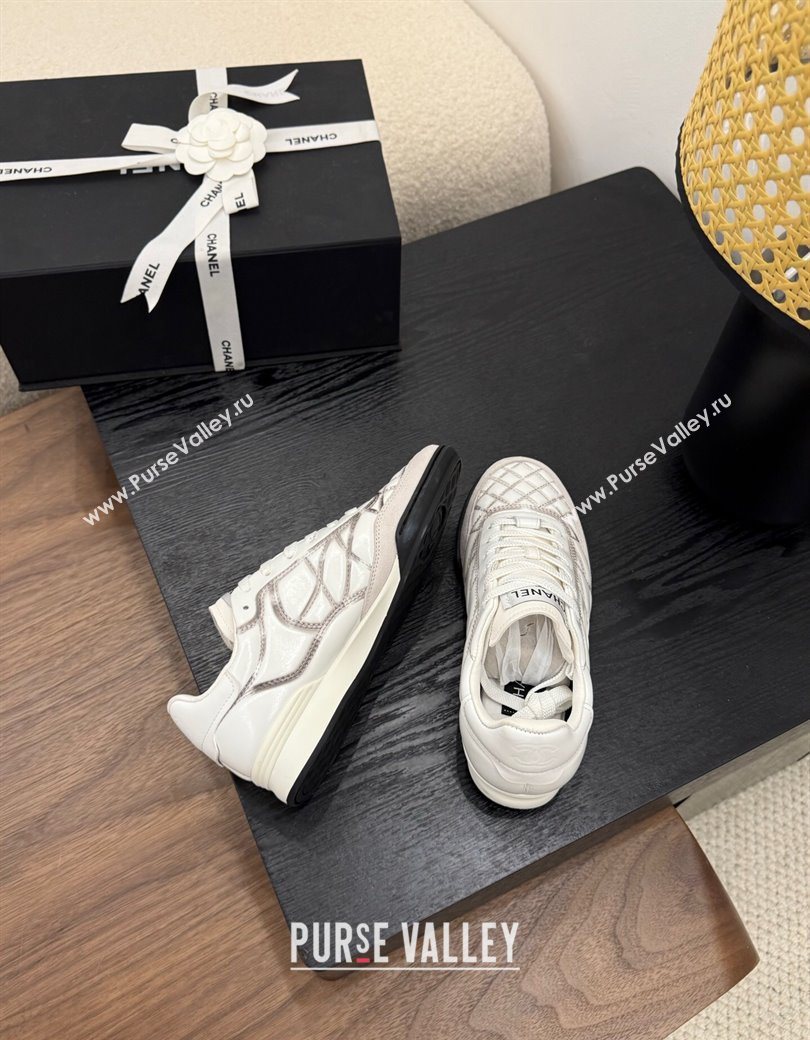Chanel Quilted Calfskin Leather Sneakers White/Grey 2025 G45839 0901 (MD-250901040)