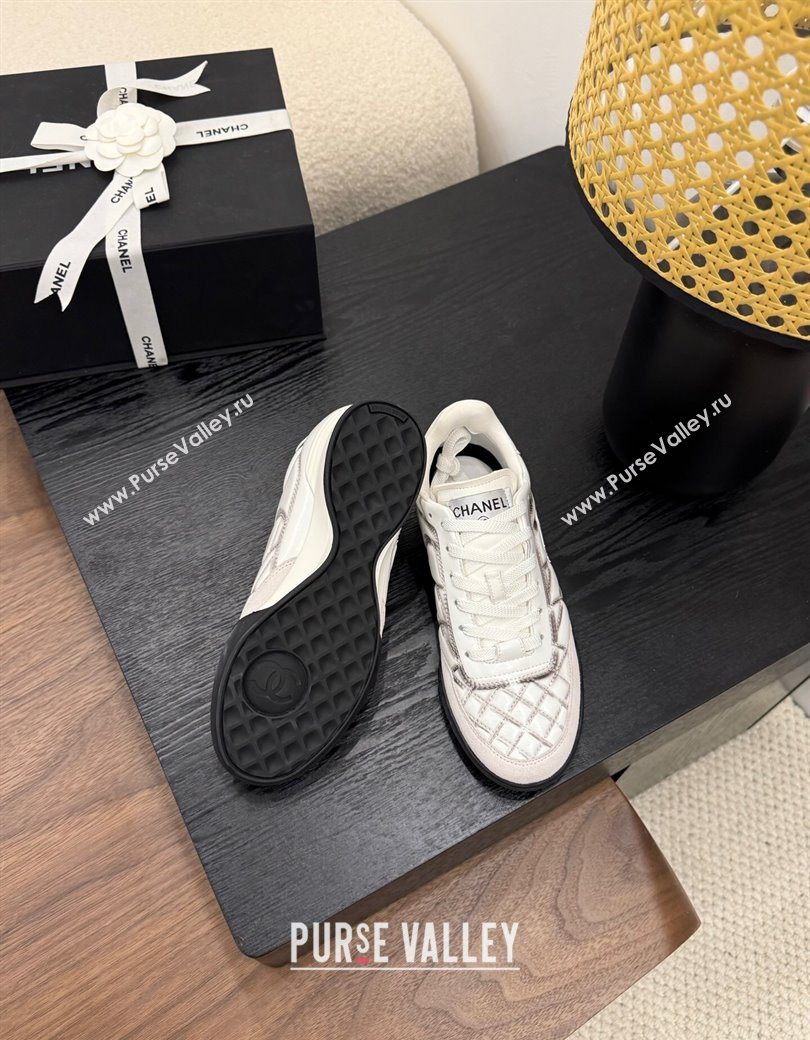 Chanel Quilted Calfskin Leather Sneakers White/Grey 2025 G45839 0901 (MD-250901040)