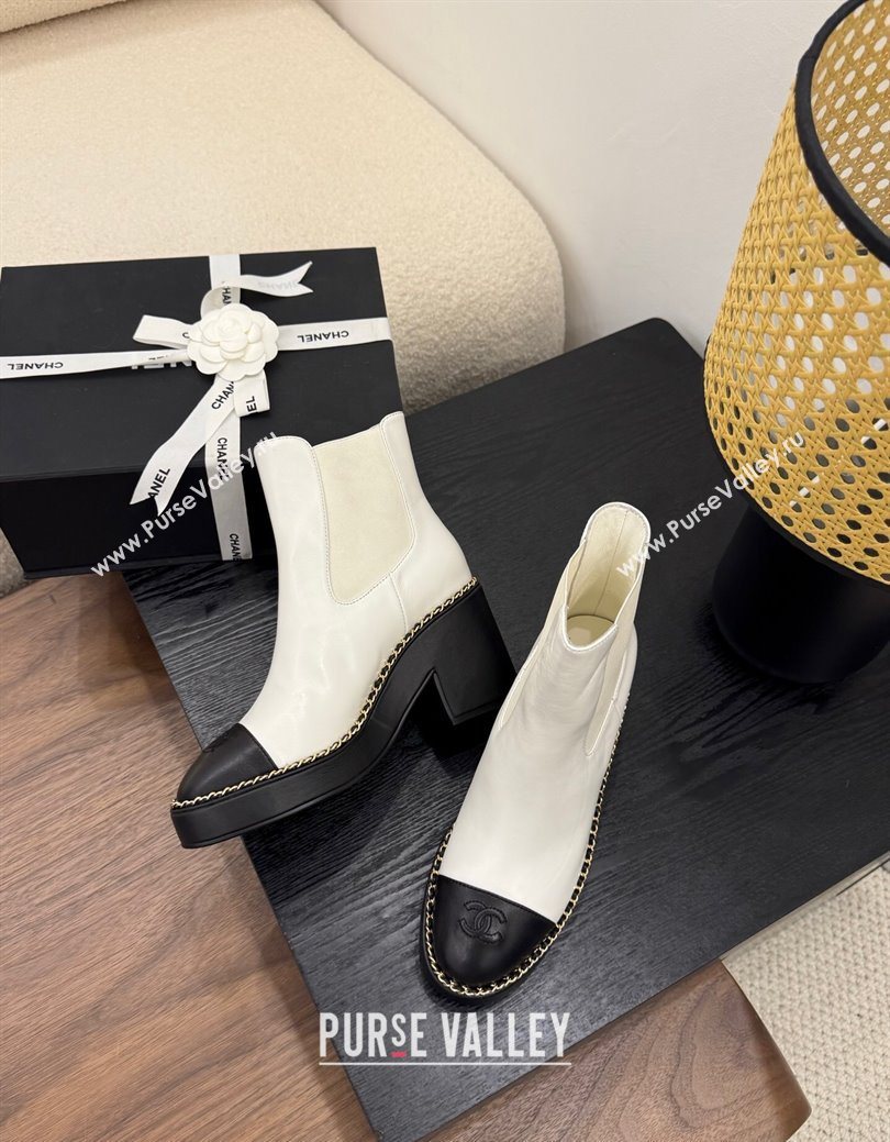 Chanel Calfskin Leather Heel Platform Ankle Boots with Chain White 2025 CH083005 (MD-250830022)