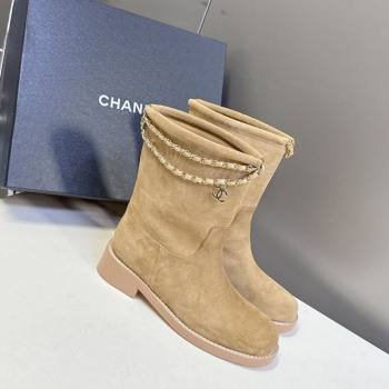 Chanel Suede Flat Ankle Boots 3.5cm with Dropped Chain Beige 2025 CH083001 (MD-250830004)