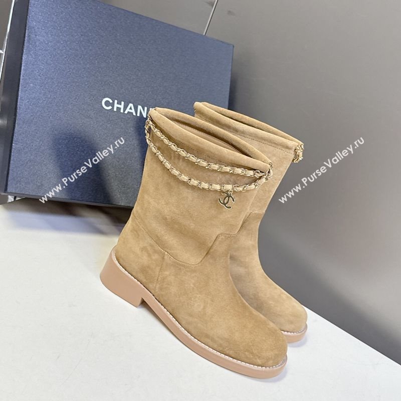 Chanel Suede Flat Ankle Boots 3.5cm with Dropped Chain Beige 2025 CH083001 (MD-250830004)