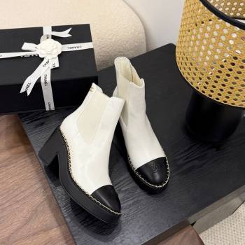 Chanel Calfskin Leather Heel Platform Ankle Boots with Chain White 2025 CH083005 (MD-250830022)