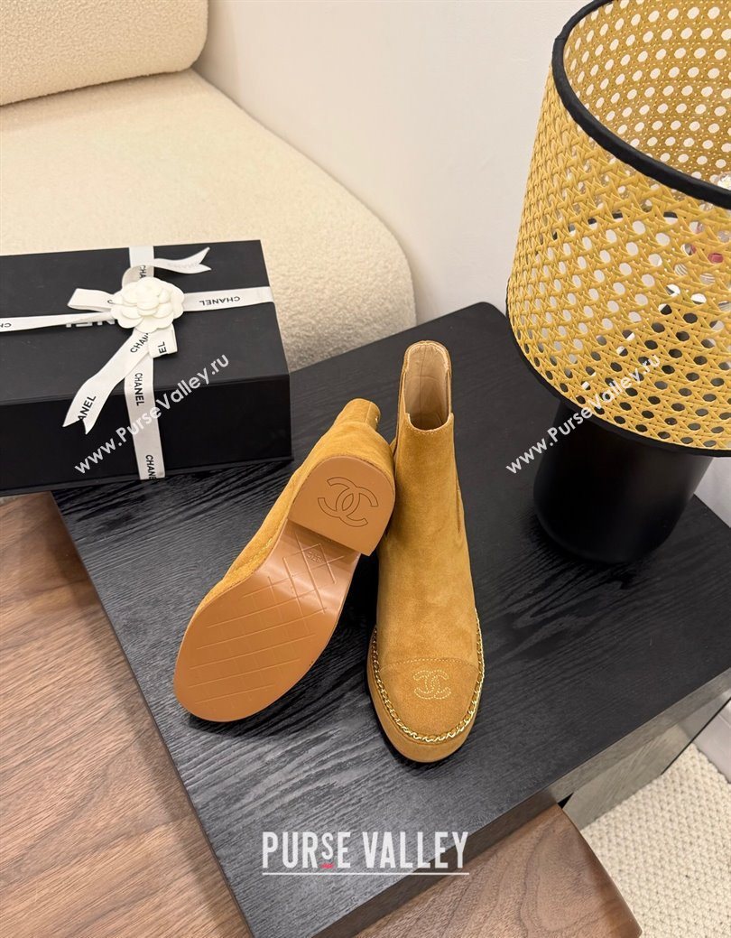 Chanel Suede Heel Platform Ankle Boots with Chain Brown 2025 CH083005 (MD-250830025)