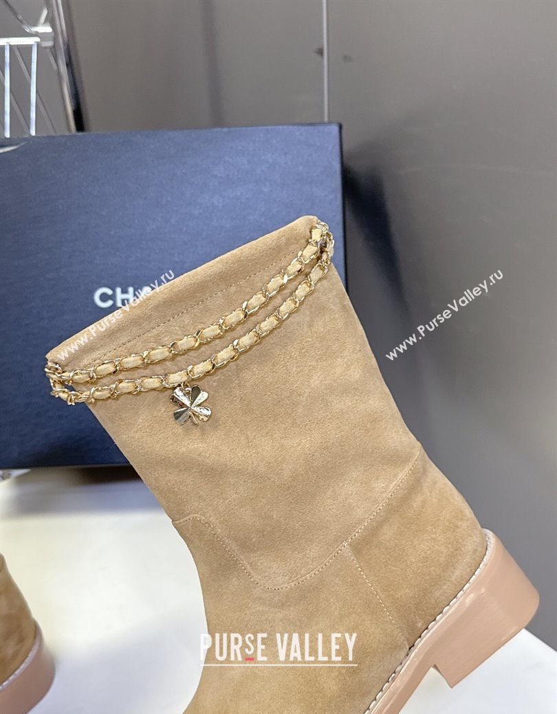Chanel Suede Flat Ankle Boots 3.5cm with Dropped Chain Beige 2025 CH083001 (MD-250830004)