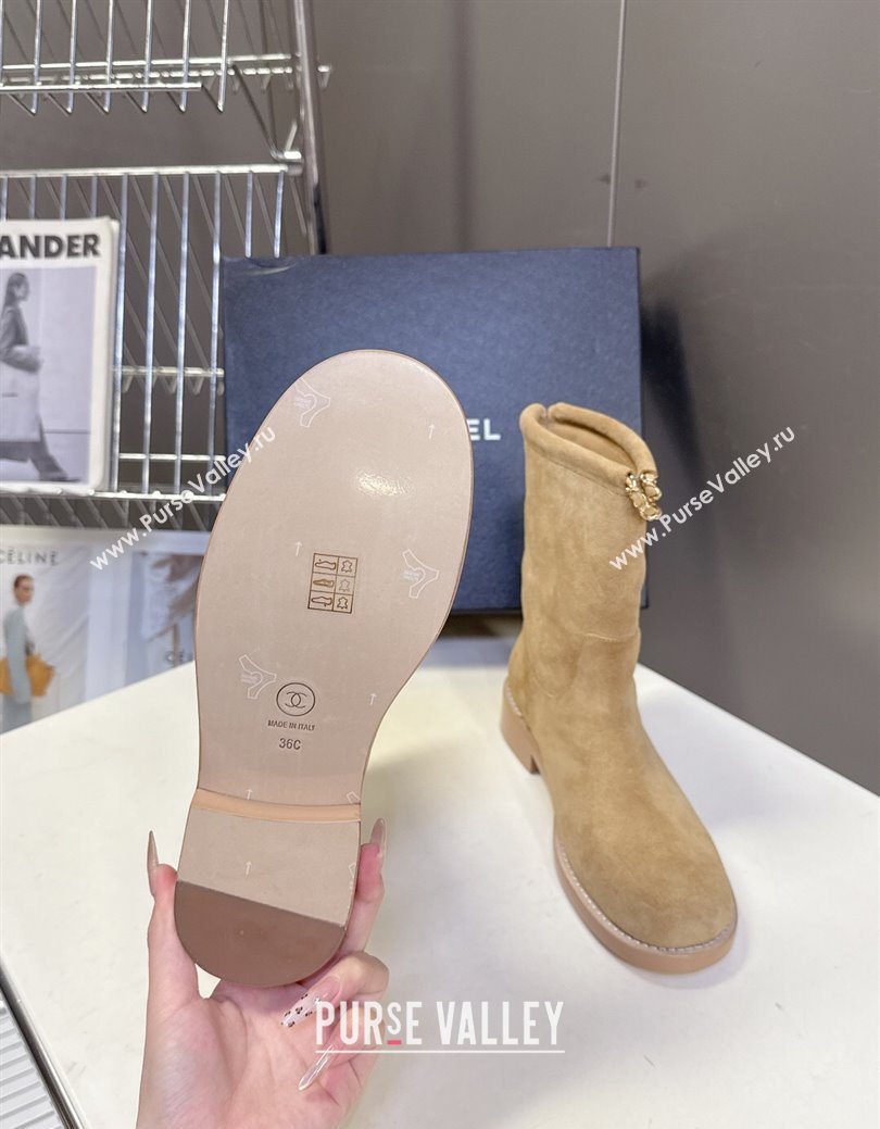 Chanel Suede Flat Ankle Boots 3.5cm with Dropped Chain Beige 2025 CH083001 (MD-250830004)