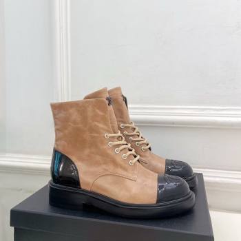 Chanel Patent Calfskin Laced-up Ankle Boots 3.5cm Beige 2025 CH083006 (MD-250830031)