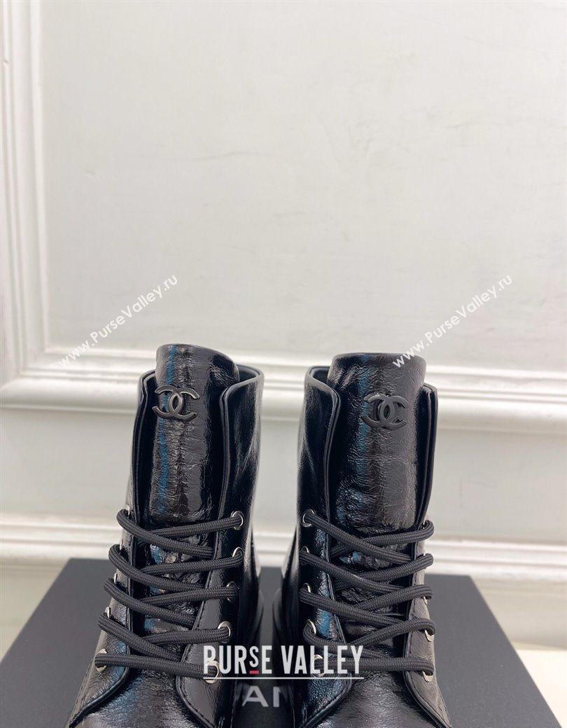 Chanel Patent Calfskin Laced-up Ankle Boots 3.5cm Black 2025 CH083006 (MD-250830033)