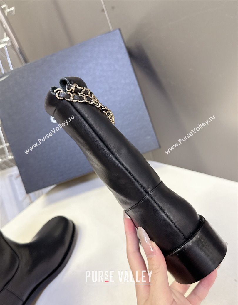 Chanel Calfskin Leather Flat Ankle Boots 3.5cm with Dropped Chain Black 2025 CH083001 (MD-250830005)