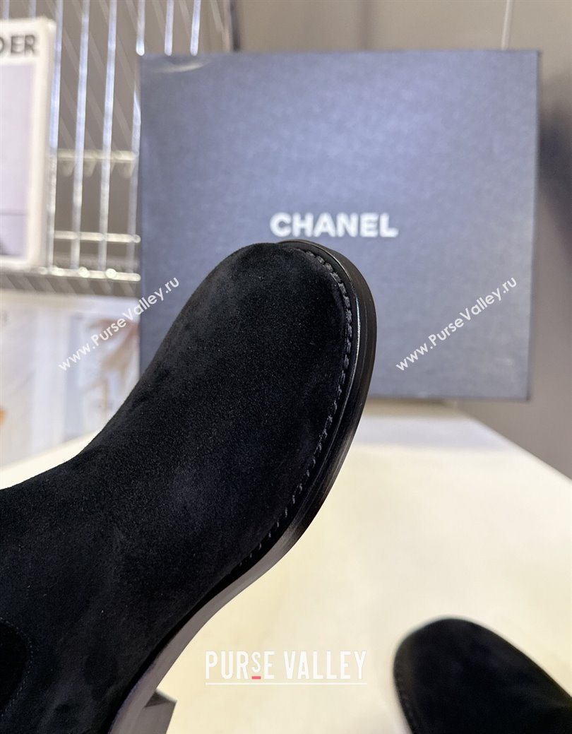 Chanel Suede Flat Ankle Boots 3.5cm with Dropped Chain Black 2025 CH083001 (MD-250830006)