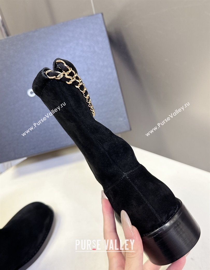 Chanel Suede Flat Ankle Boots 3.5cm with Dropped Chain Black 2025 CH083001 (MD-250830006)