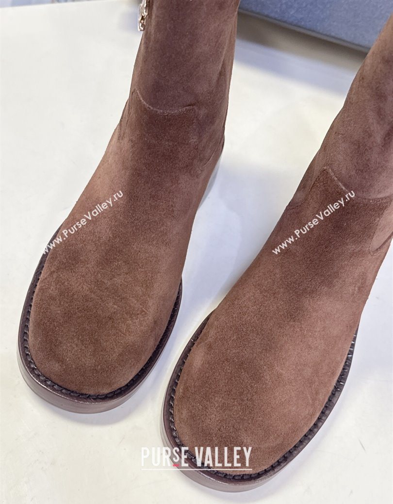 Chanel Suede Flat Ankle Boots 3.5cm with Dropped Chain Dark Brown 2025 CH083001 (MD-250830007)