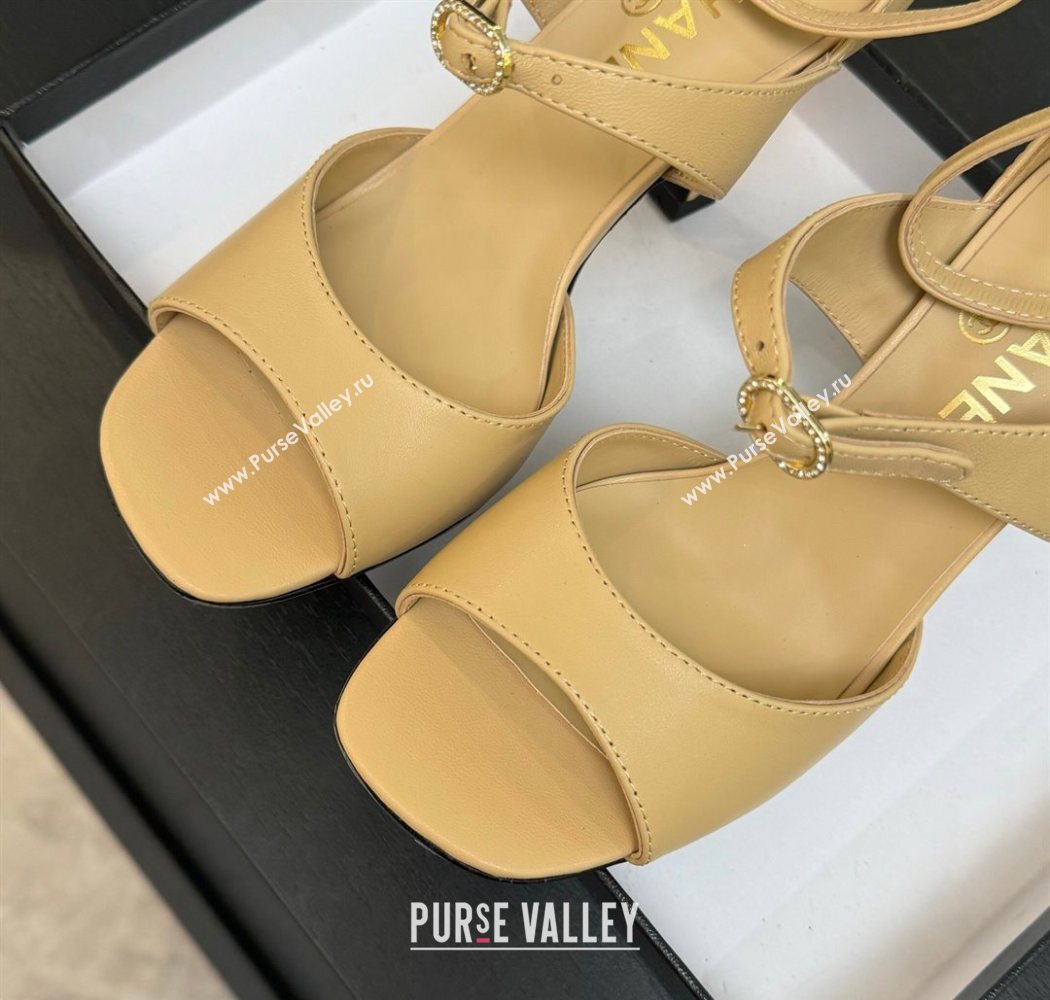 Chanel Lambskin Heel Sandals 8cm with Strass Buckles Beige 2025 G46657 (MD-250902012)