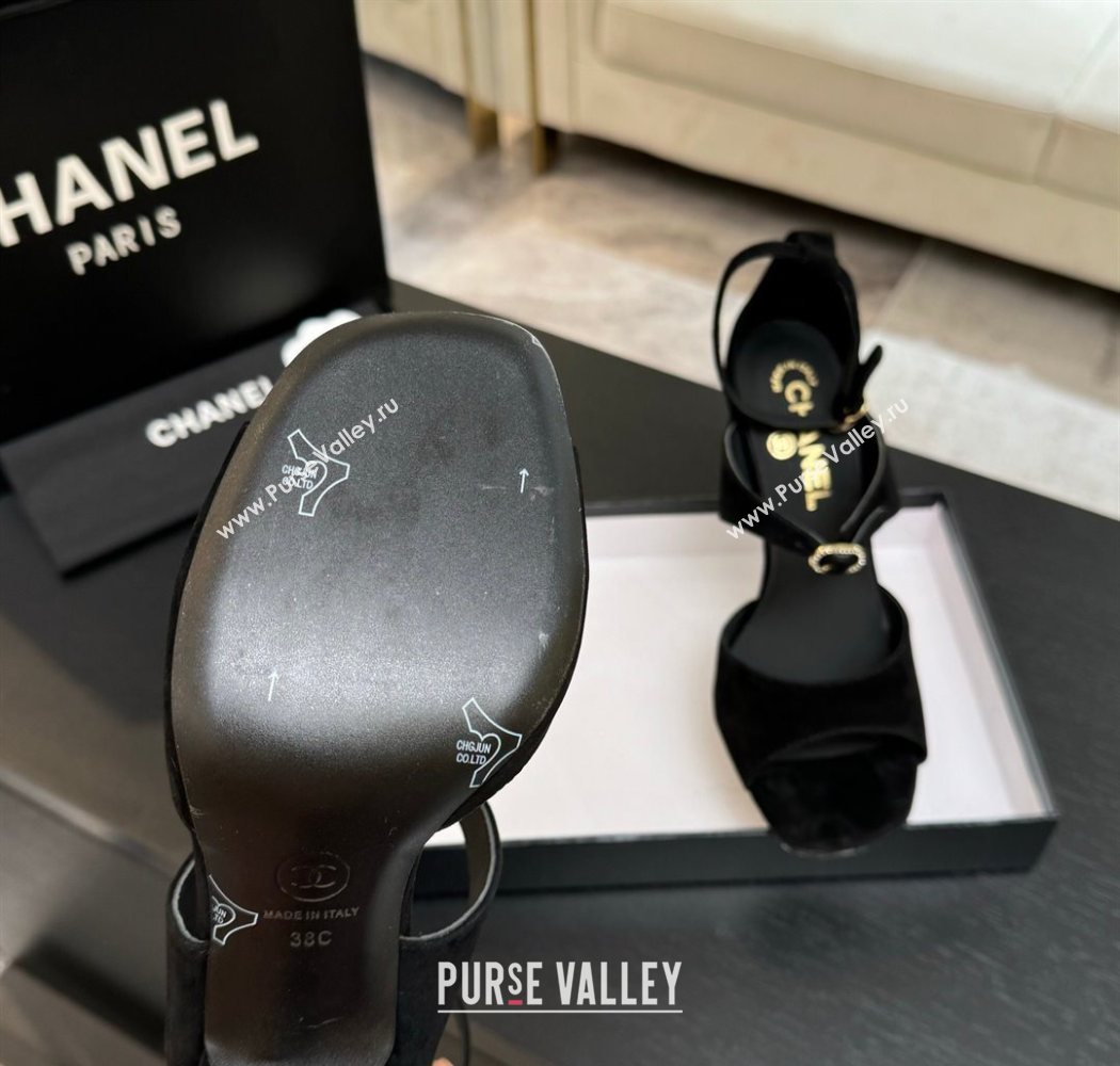 Chanel Suede Heel Sandals 8cm with Strass Buckles Black 2025 G46657 (MD-250902014)