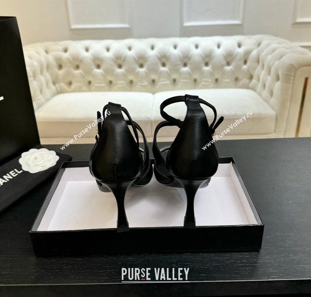 Chanel Lambskin Heel Sandals 8cm with Strass Buckles Black 2025 G46657 (MD-250902015)