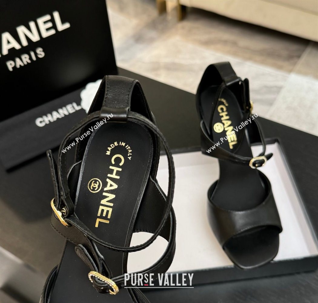 Chanel Lambskin Heel Sandals 8cm with Strass Buckles Black 2025 G46657 (MD-250902015)