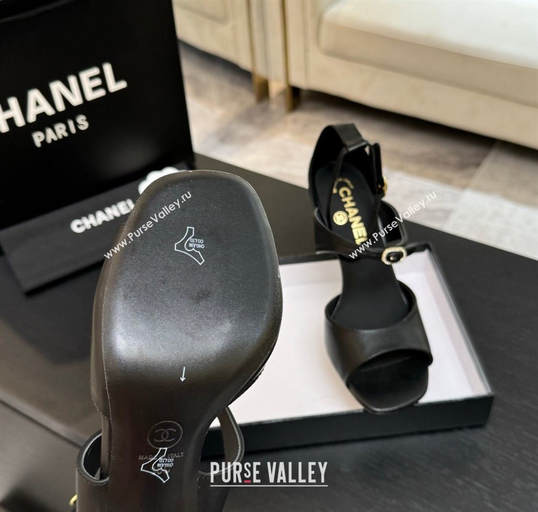 Chanel Lambskin Heel Sandals 8cm with Strass Buckles Black 2025 G46657 (MD-250902015)