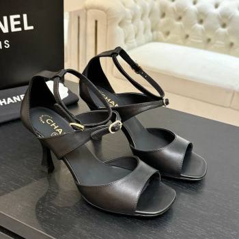 Chanel Lambskin Heel Sandals 8cm with Strass Buckles Black 2025 G46657 (MD-250902015)