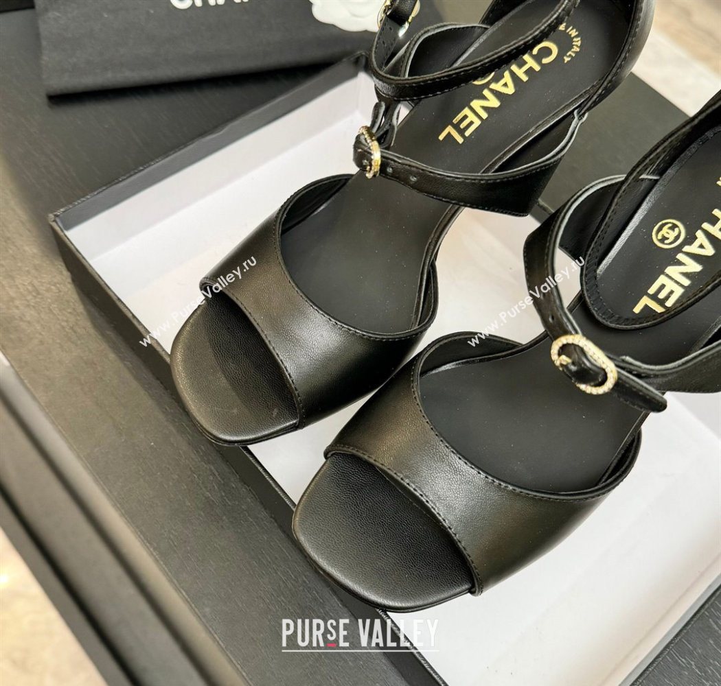 Chanel Lambskin Heel Sandals 8cm with Strass Buckles Black 2025 G46657 (MD-250902015)