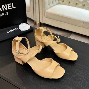 Chanel Lambskin Low Heel Sandals with Strass Buckles Beige 2025 G46657 (MD-250902016)
