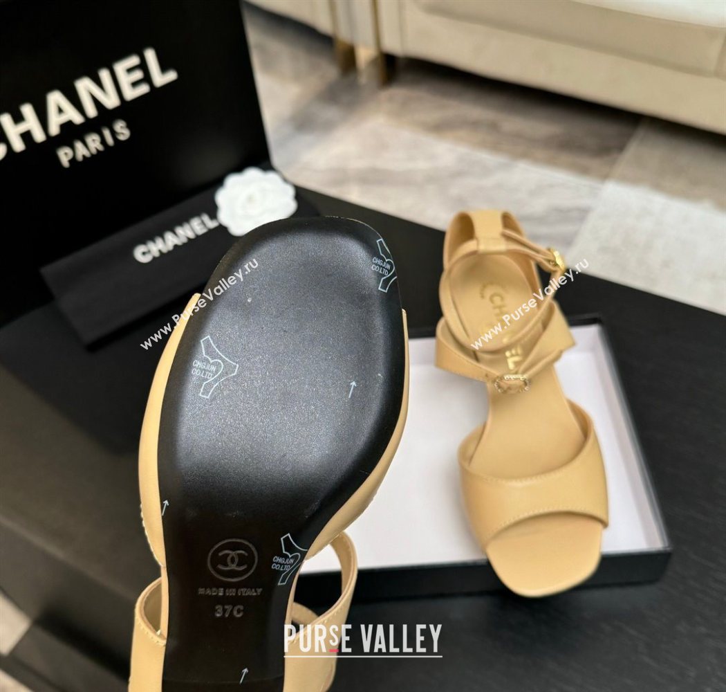 Chanel Lambskin Low Heel Sandals with Strass Buckles Beige 2025 G46657 (MD-250902016)