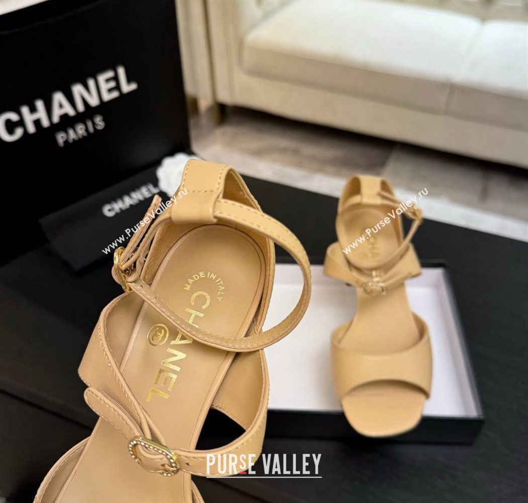 Chanel Lambskin Low Heel Sandals with Strass Buckles Beige 2025 G46657 (MD-250902016)