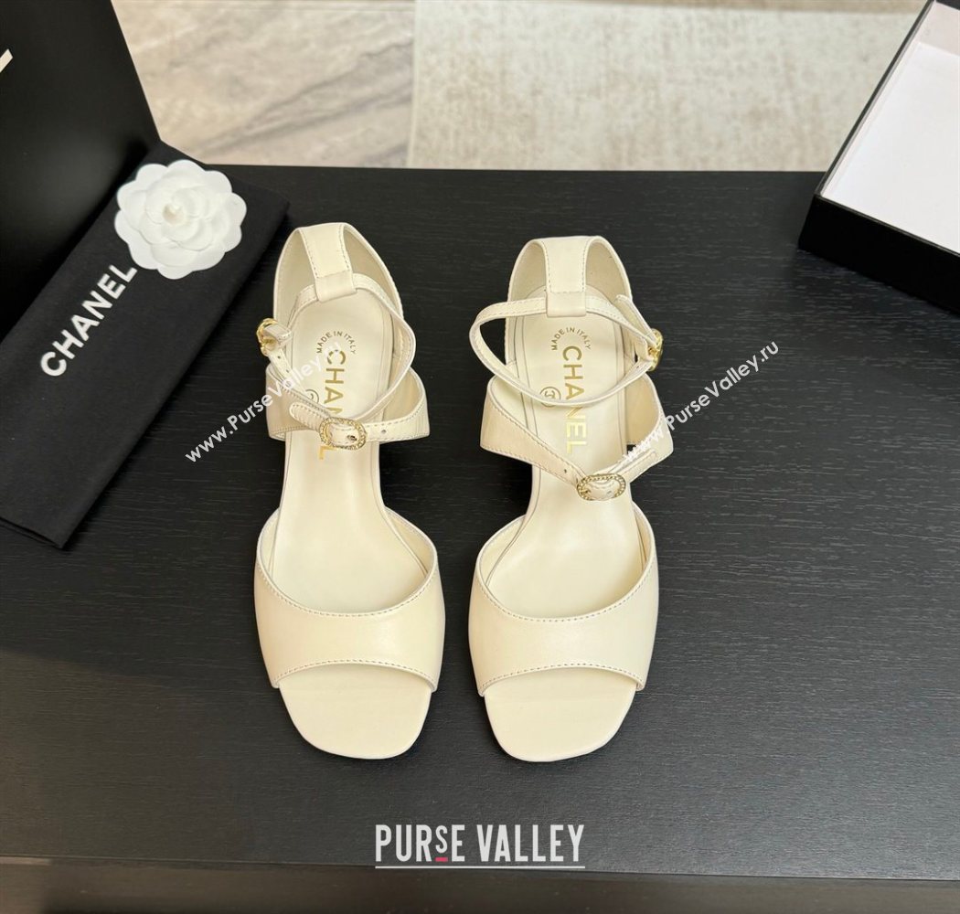 Chanel Lambskin Low Heel Sandals with Strass Buckles White 2025 G46657 (MD-250902017)