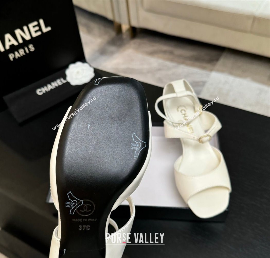 Chanel Lambskin Low Heel Sandals with Strass Buckles White 2025 G46657 (MD-250902017)