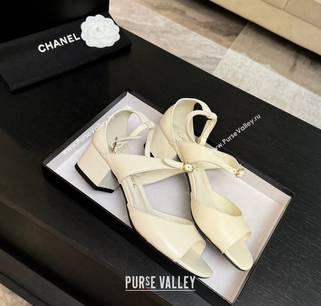 Chanel Lambskin Low Heel Sandals with Strass Buckles White 2025 G46657 (MD-250902017)