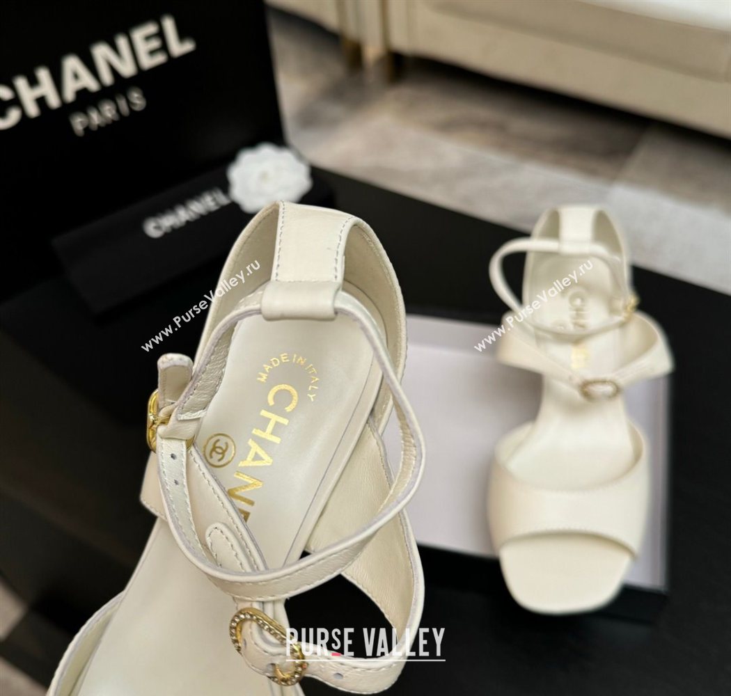 Chanel Lambskin Low Heel Sandals with Strass Buckles White 2025 G46657 (MD-250902017)