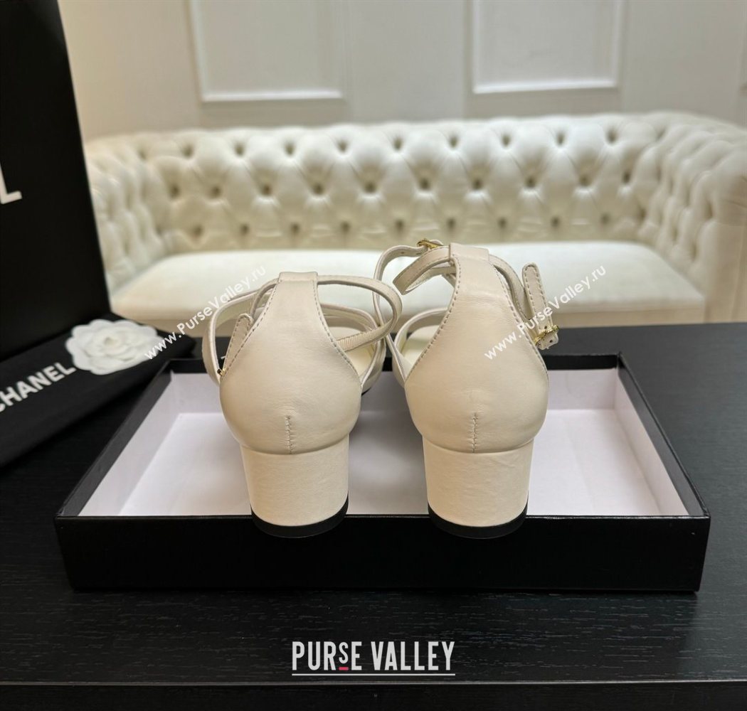 Chanel Lambskin Low Heel Sandals with Strass Buckles White 2025 G46657 (MD-250902017)