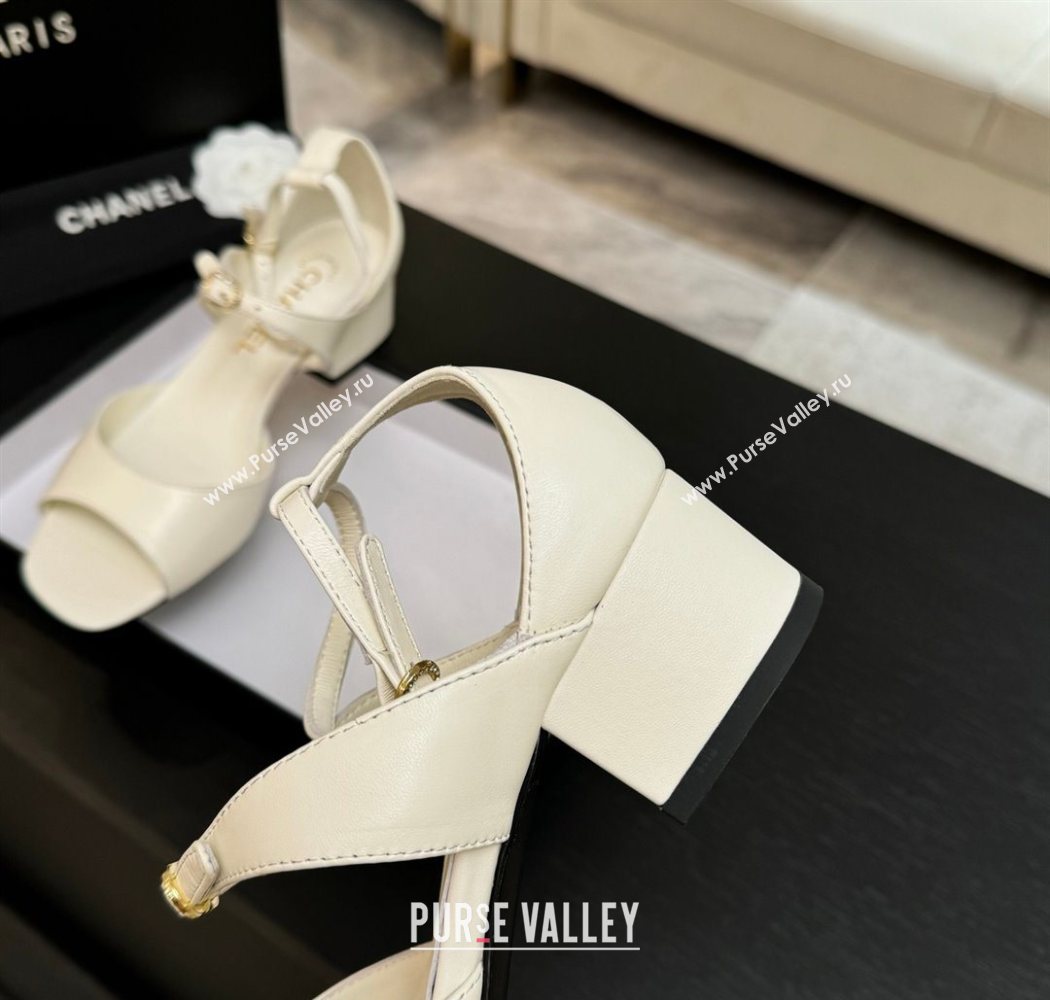 Chanel Lambskin Low Heel Sandals with Strass Buckles White 2025 G46657 (MD-250902017)