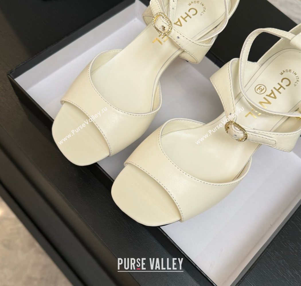 Chanel Lambskin Low Heel Sandals with Strass Buckles White 2025 G46657 (MD-250902017)