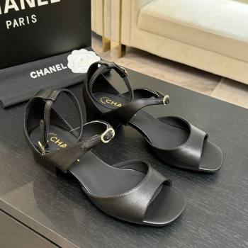 Chanel Lambskin Low Heel Sandals with Strass Buckles Black 2025 G46657 (MD-250902018)