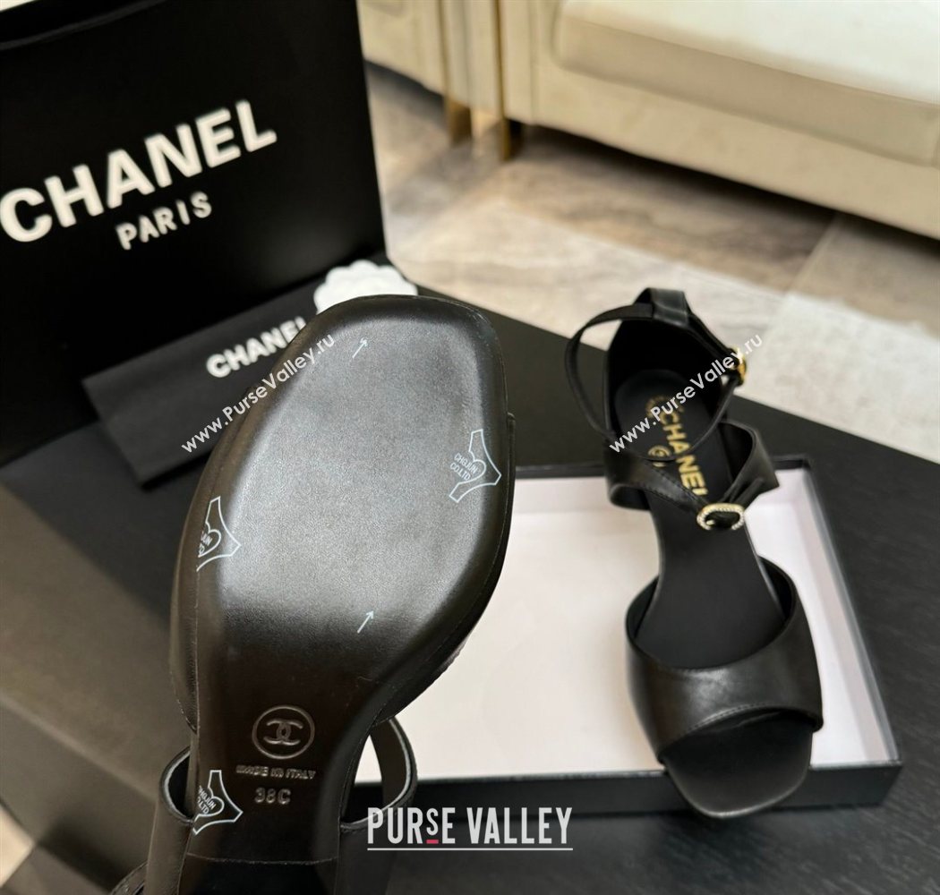 Chanel Lambskin Low Heel Sandals with Strass Buckles Black 2025 G46657 (MD-250902018)