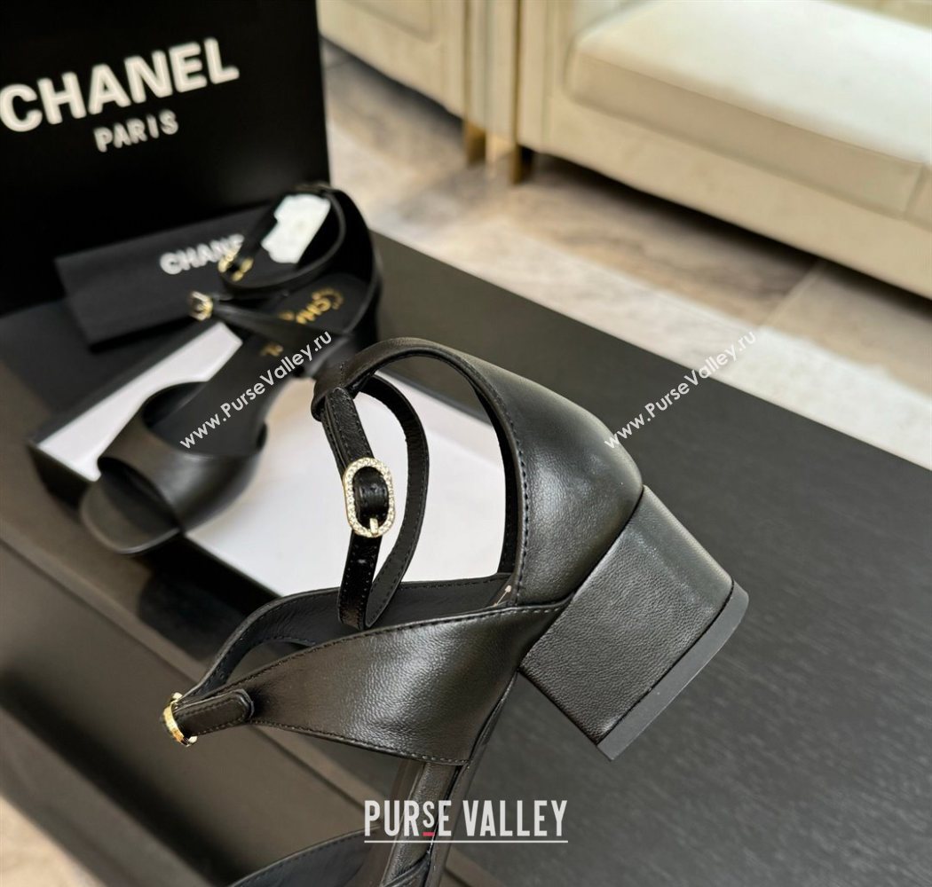 Chanel Lambskin Low Heel Sandals with Strass Buckles Black 2025 G46657 (MD-250902018)