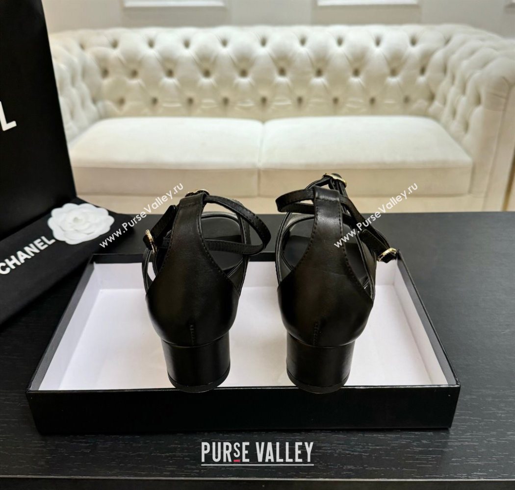 Chanel Lambskin Low Heel Sandals with Strass Buckles Black 2025 G46657 (MD-250902018)