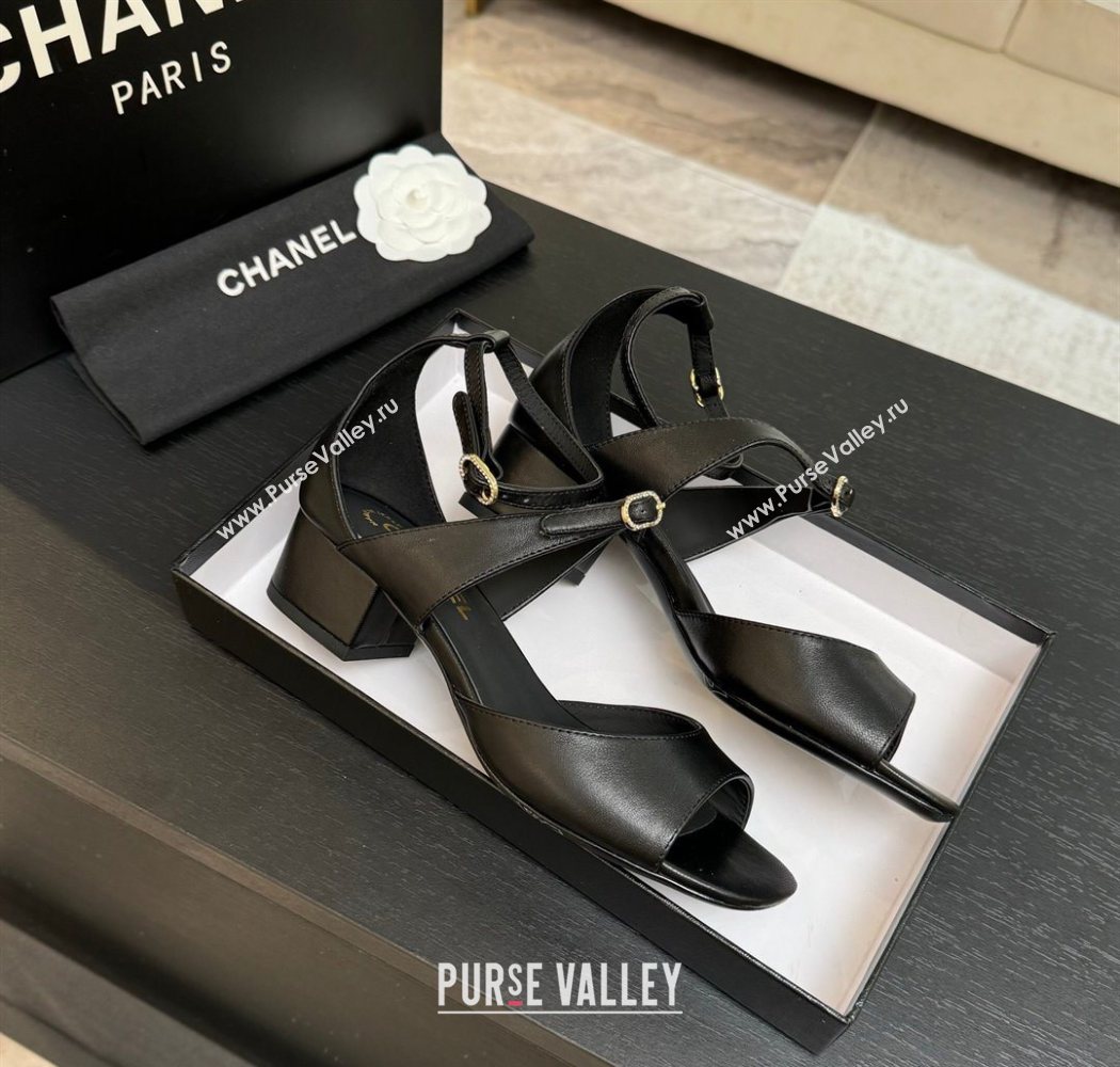 Chanel Lambskin Low Heel Sandals with Strass Buckles Black 2025 G46657 (MD-250902018)