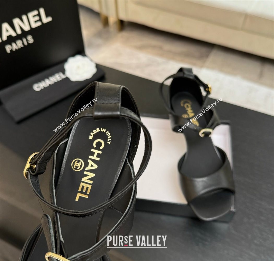 Chanel Lambskin Low Heel Sandals with Strass Buckles Black 2025 G46657 (MD-250902018)