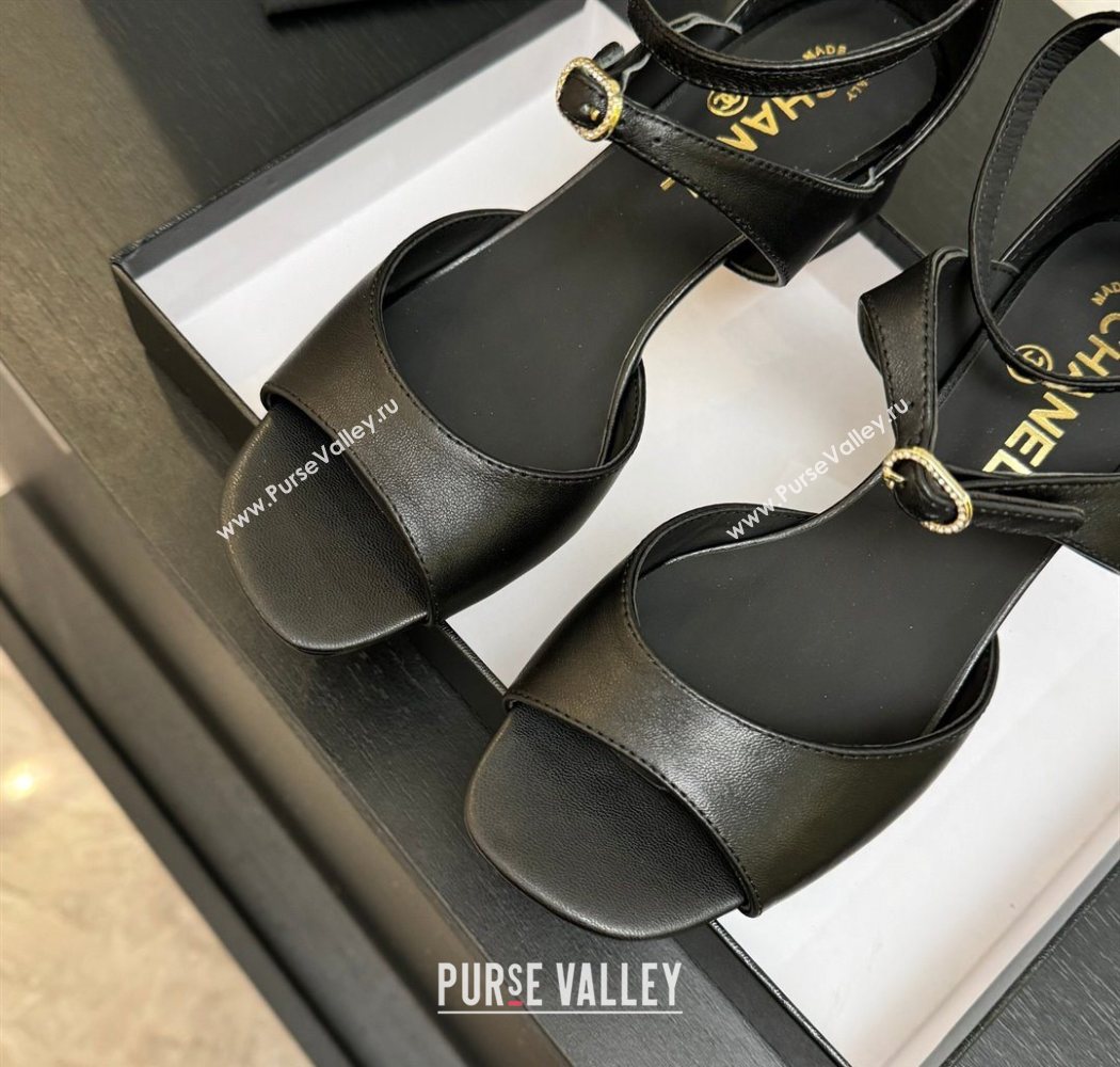 Chanel Lambskin Low Heel Sandals with Strass Buckles Black 2025 G46657 (MD-250902018)