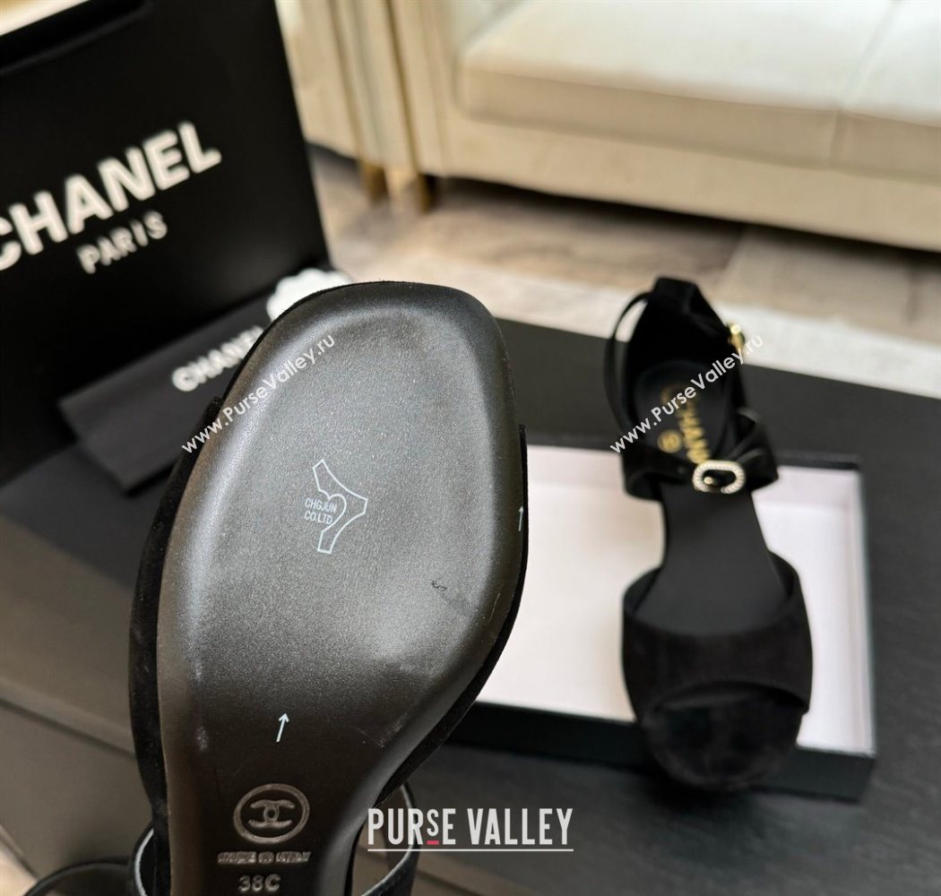 Chanel Suede Low Heel Sandals with Strass Buckles Black 2025 G46657 (MD-250902019)