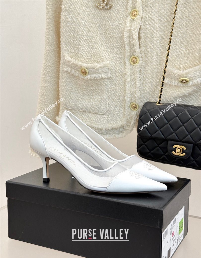 Chanel Calfskin Mesh Pumps 8cm White 2025 CH090201 (MD-250902020)