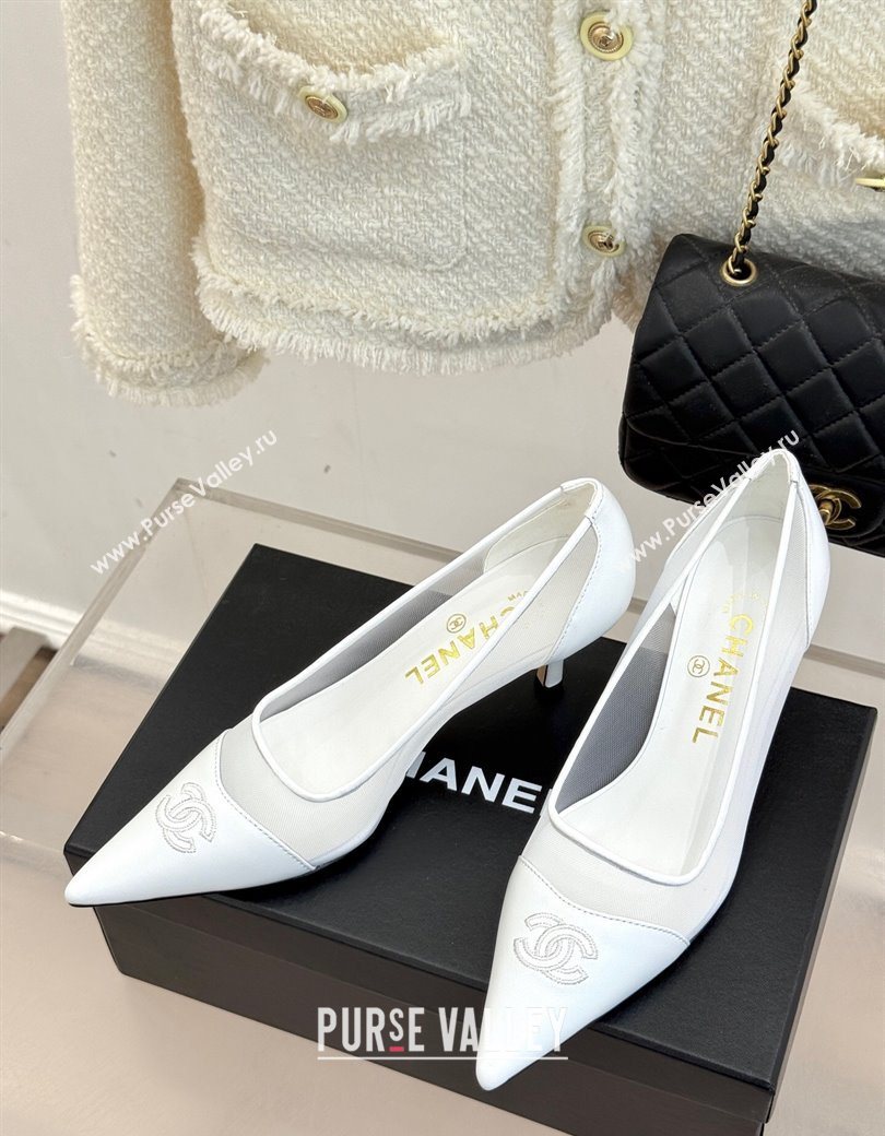 Chanel Calfskin Mesh Pumps 8cm White 2025 CH090201 (MD-250902020)